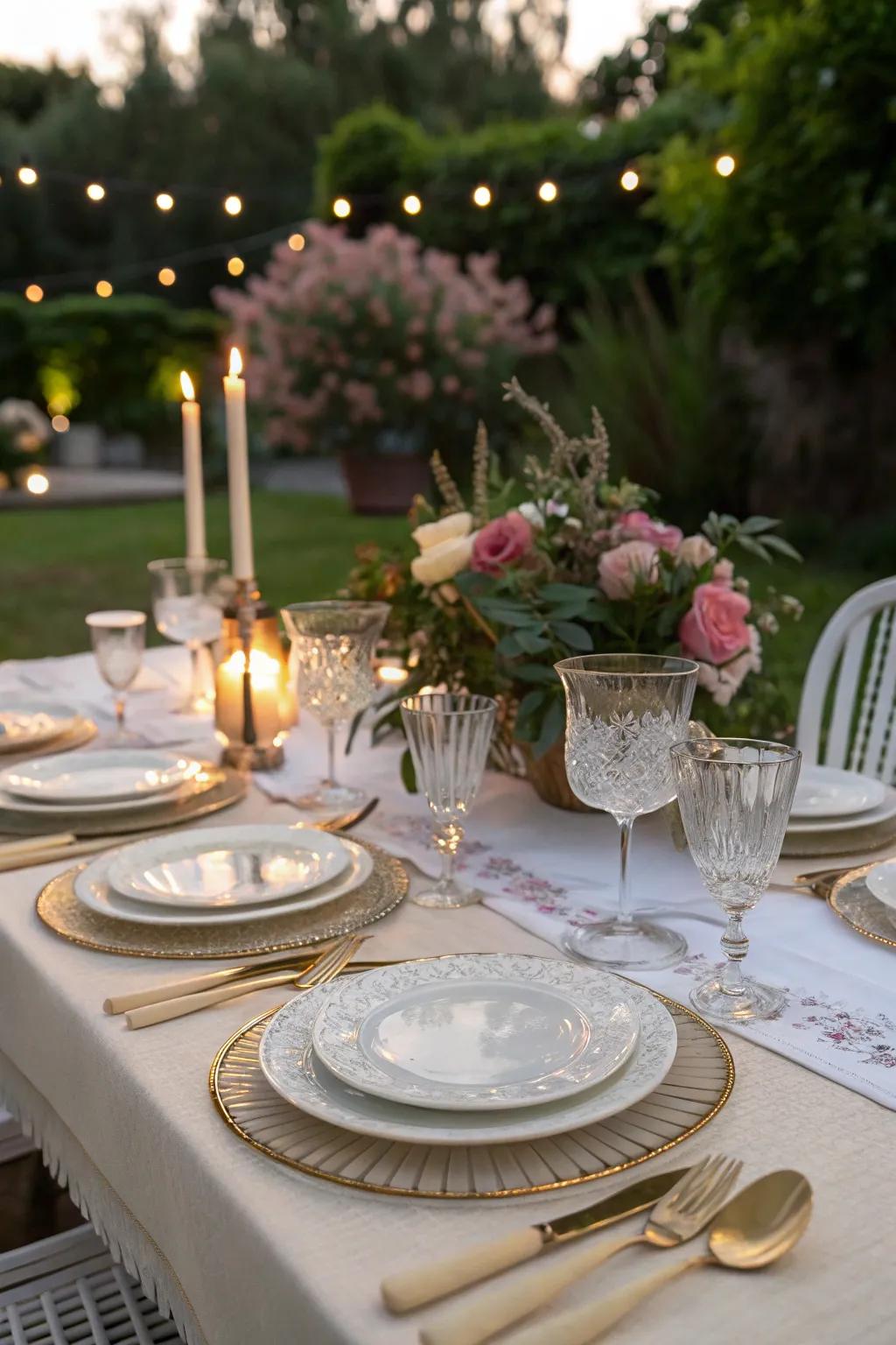 Sophisticated table settings add a touch of elegance to your outdoor dining.