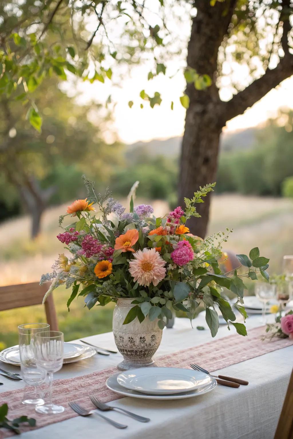Handmade floral arrangements bring a personal touch to your table.