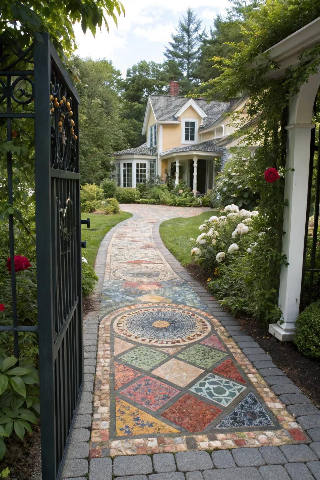 Make a statement with a colorful mosaic pathway.