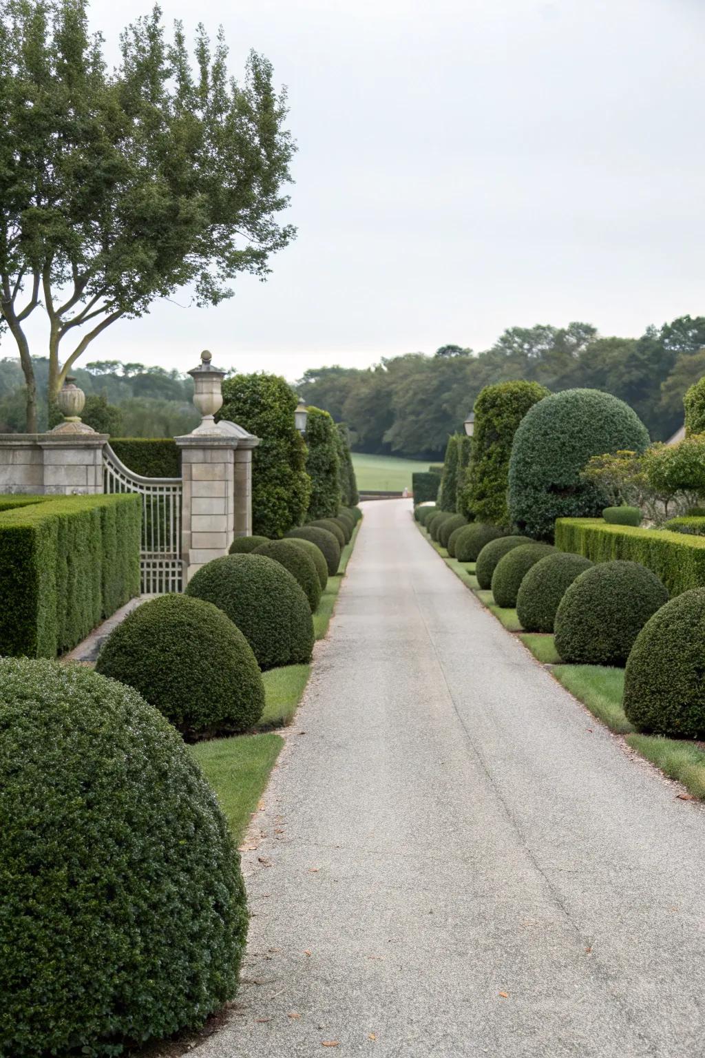 Elevate your driveway with elegant sculpted greenery.