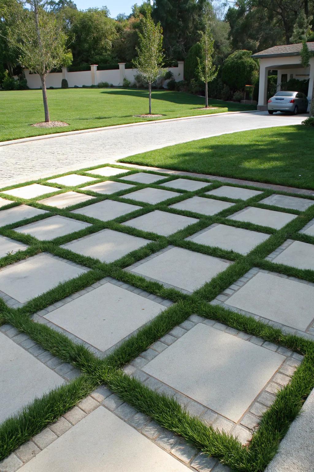 Merge nature with utility using grass paver patterns.