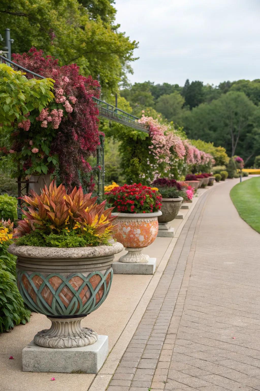 Artistic planters as statement sculptures.