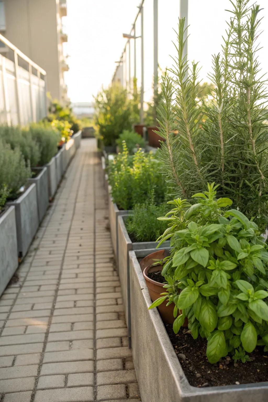 Herb planters for scent and utility.