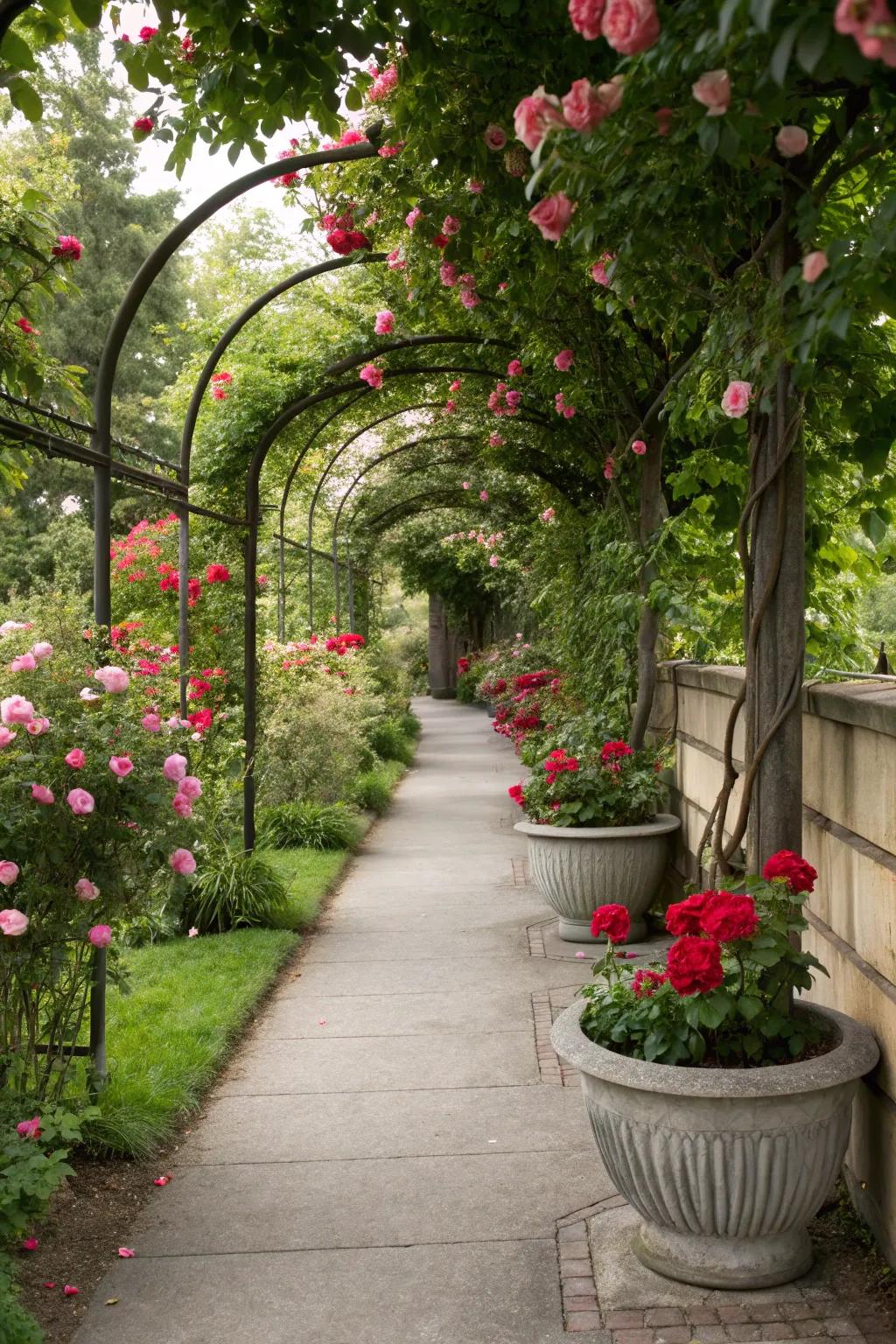 Trellis planters for height and fragrance.