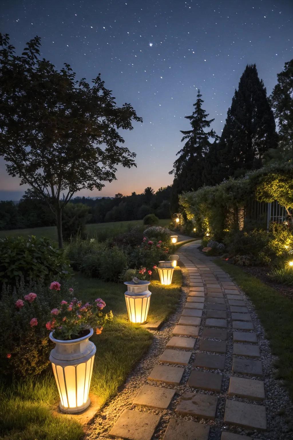 Solar-powered lights for a magical night stroll.