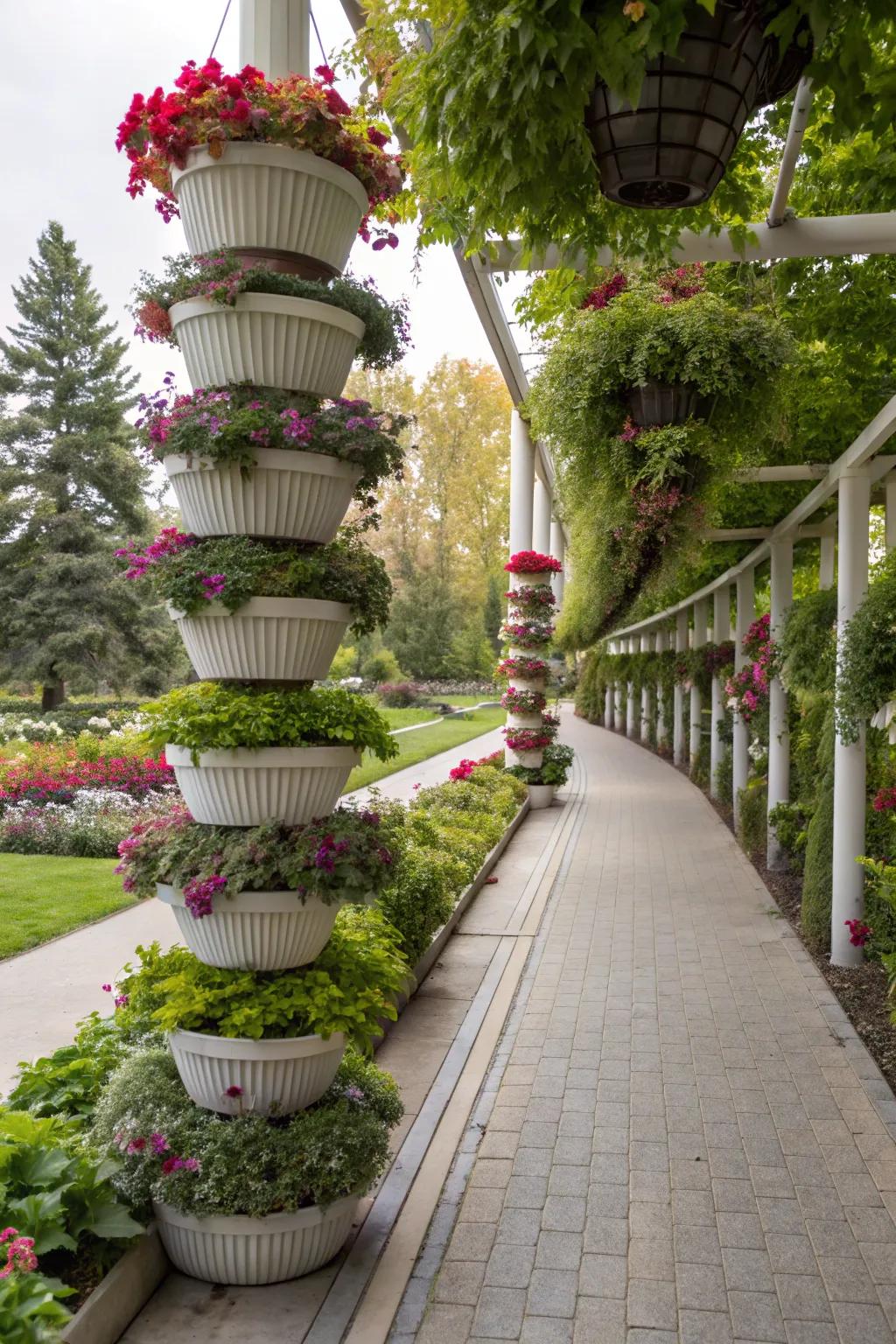 Vertical planters for lush greenery.