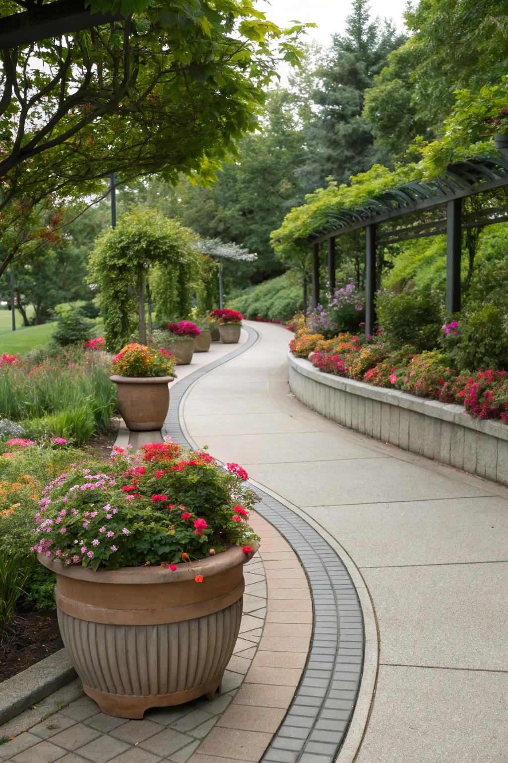 Curved paths create a whimsical garden journey.