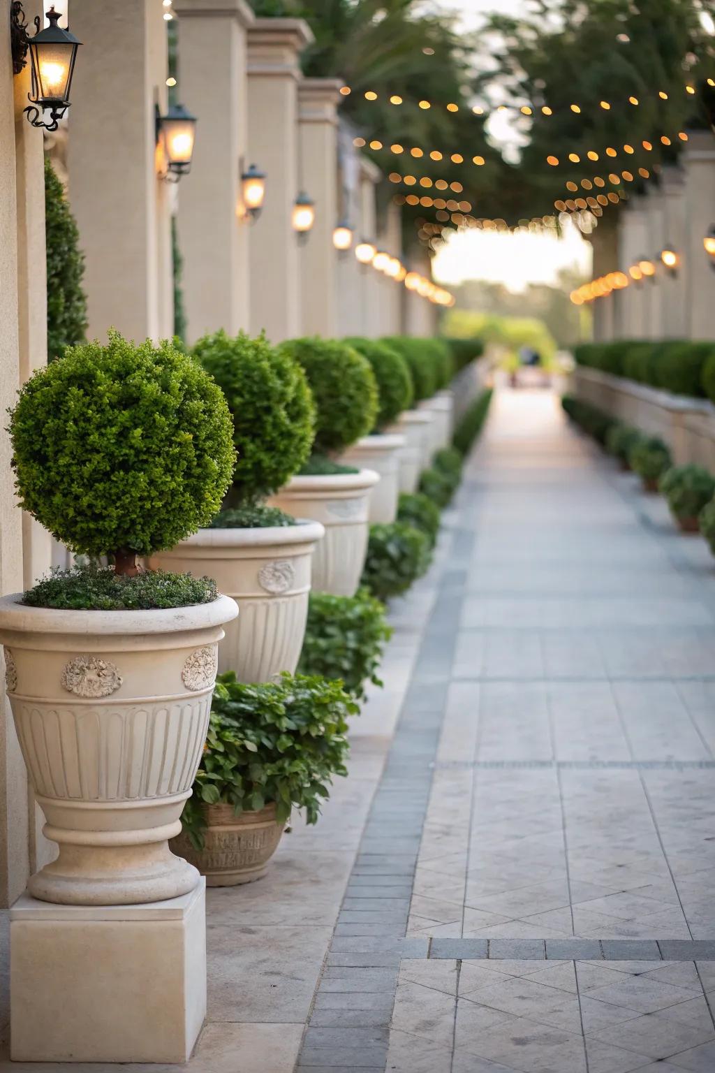 Symmetrical arrangements for a formal touch.