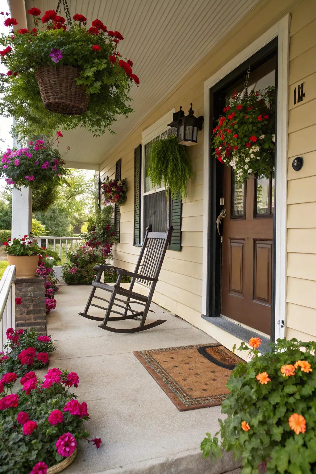 Geraniums bring a charming touch to any front porch.