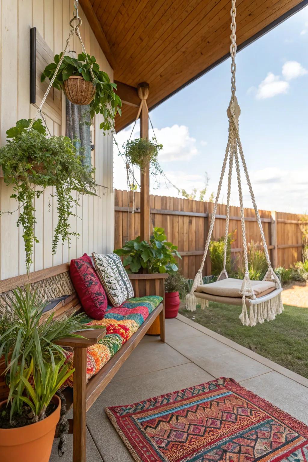 Macrame hangers infuse your porch with boho charm.