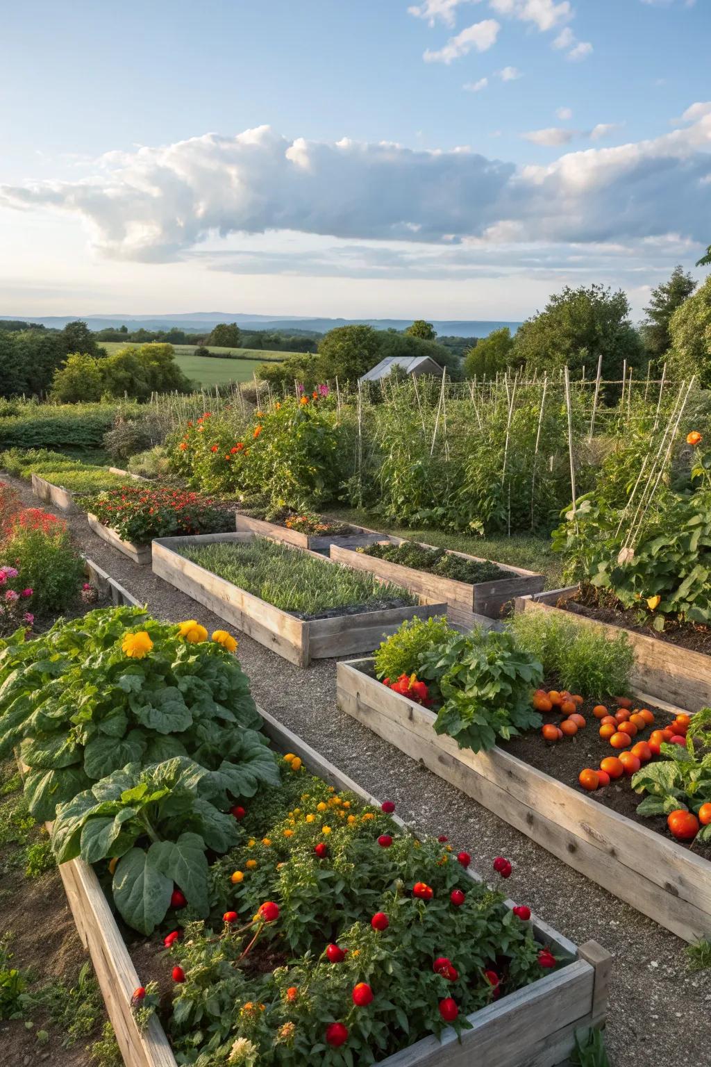 Raised beds offering practical and aesthetic benefits.