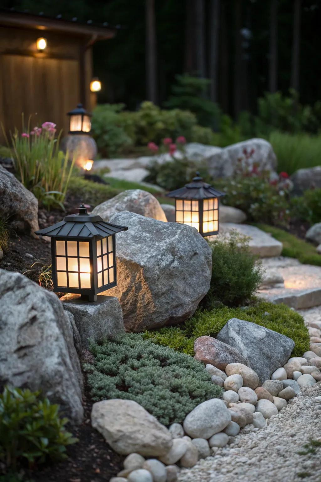 Lanterns create a cozy, inviting atmosphere.
