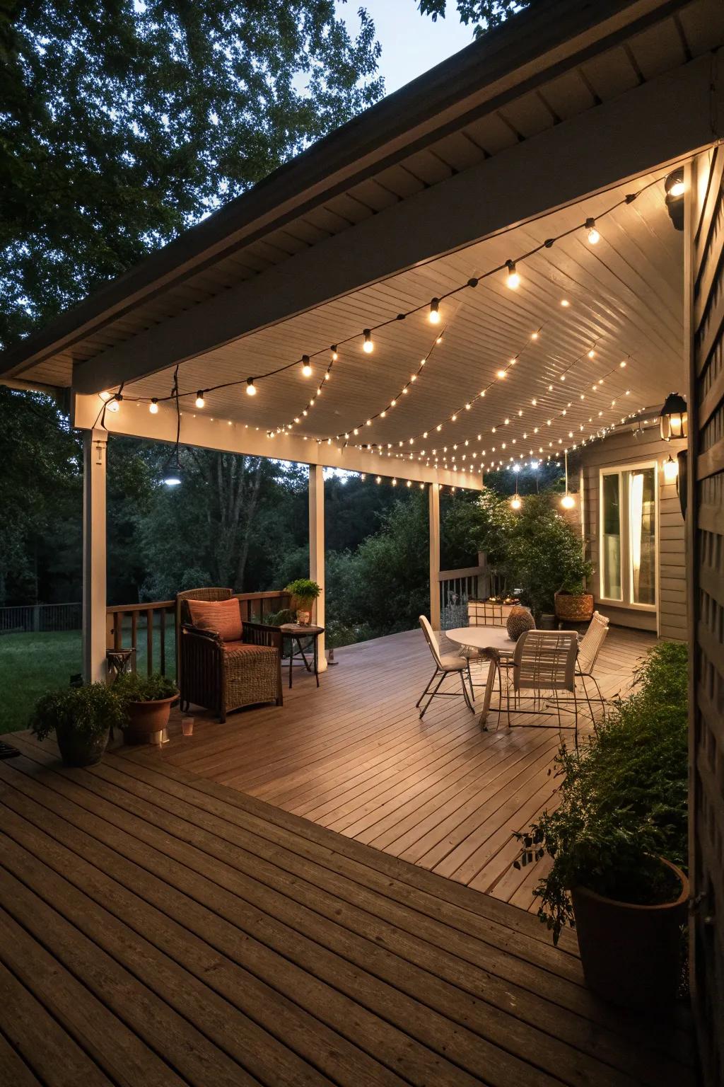 Illuminate your under-deck space with ambient lighting for a cozy feel.