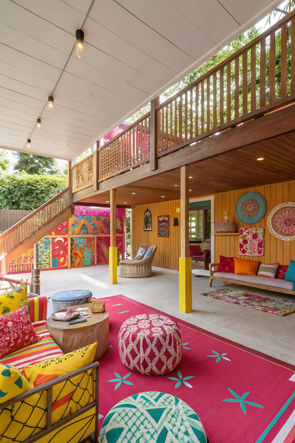 Make a statement with a bold and vibrant color scheme under your deck.