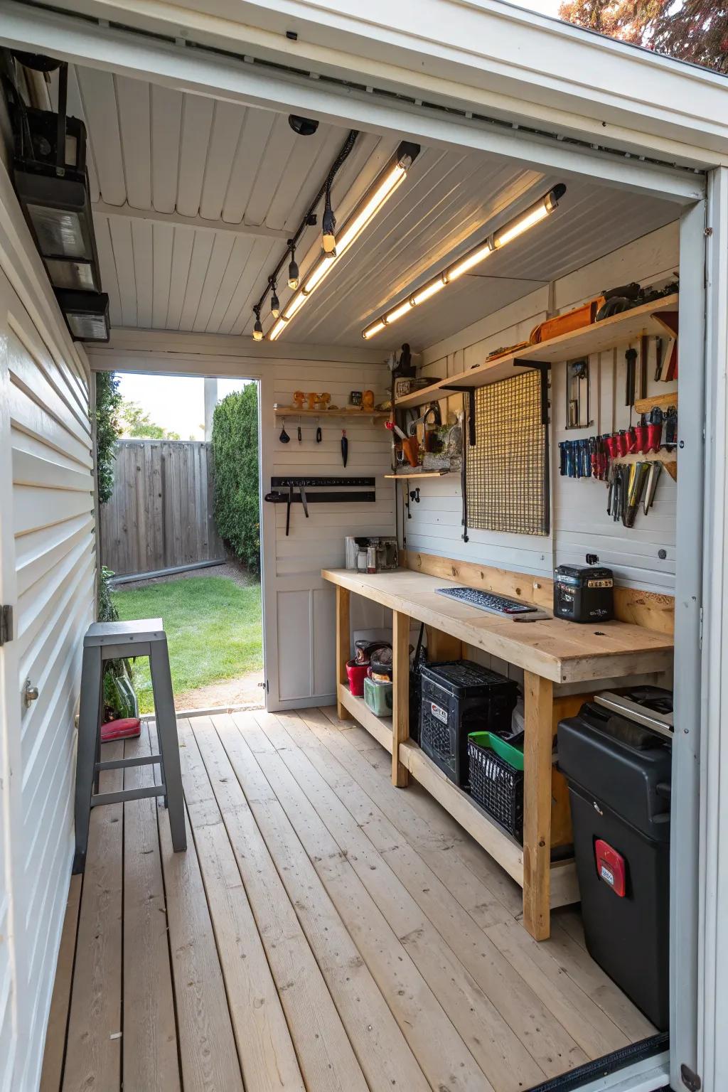 Create a functional space with a small workshop under your deck.