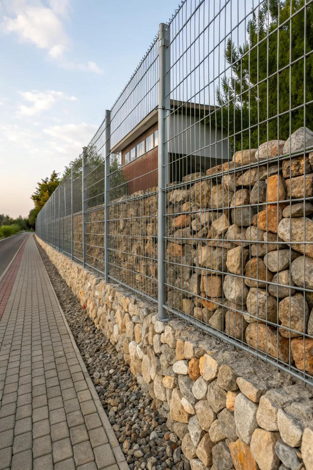 Gabion fences make a bold, artistic statement.