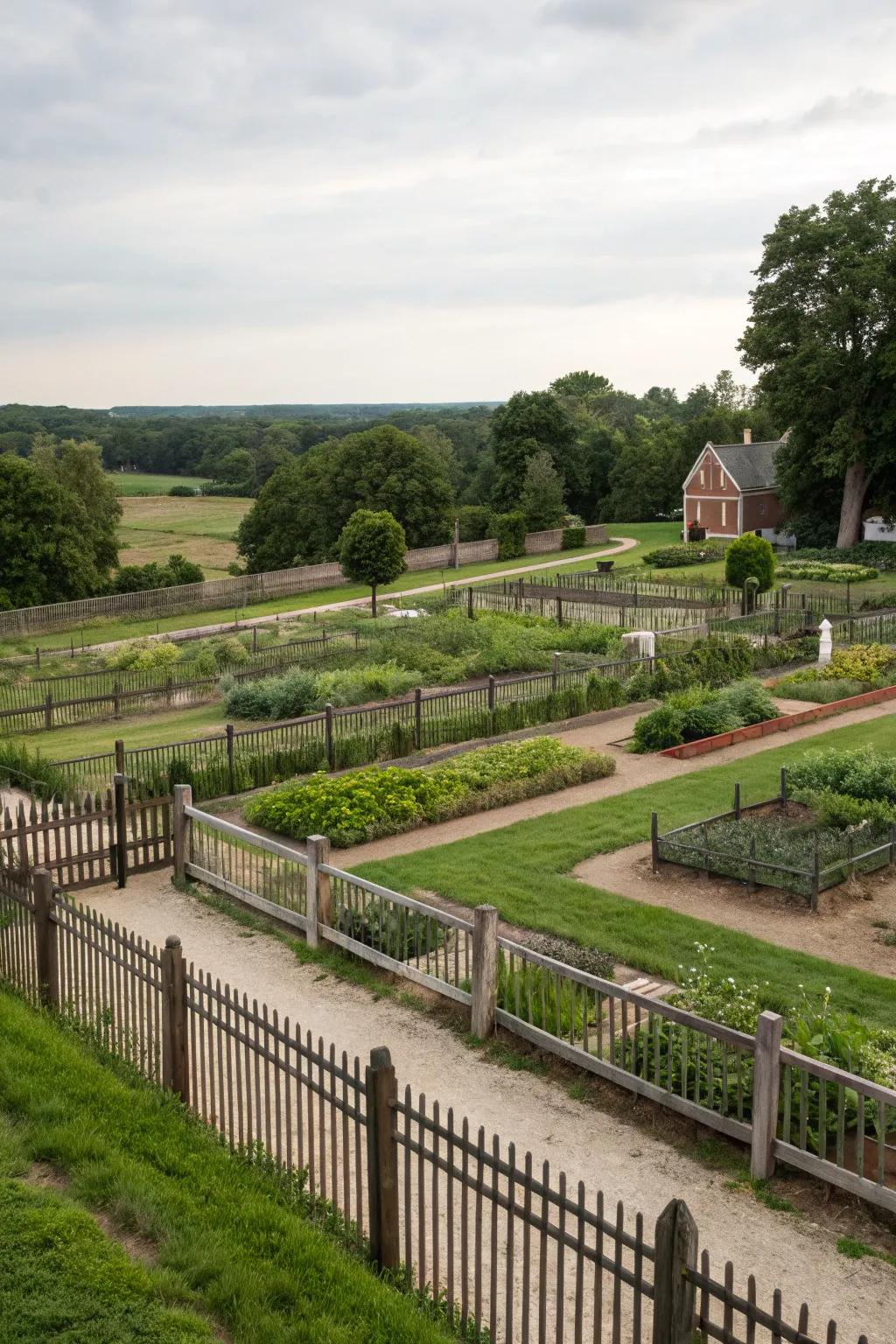 Varying fence heights can create functional zones.