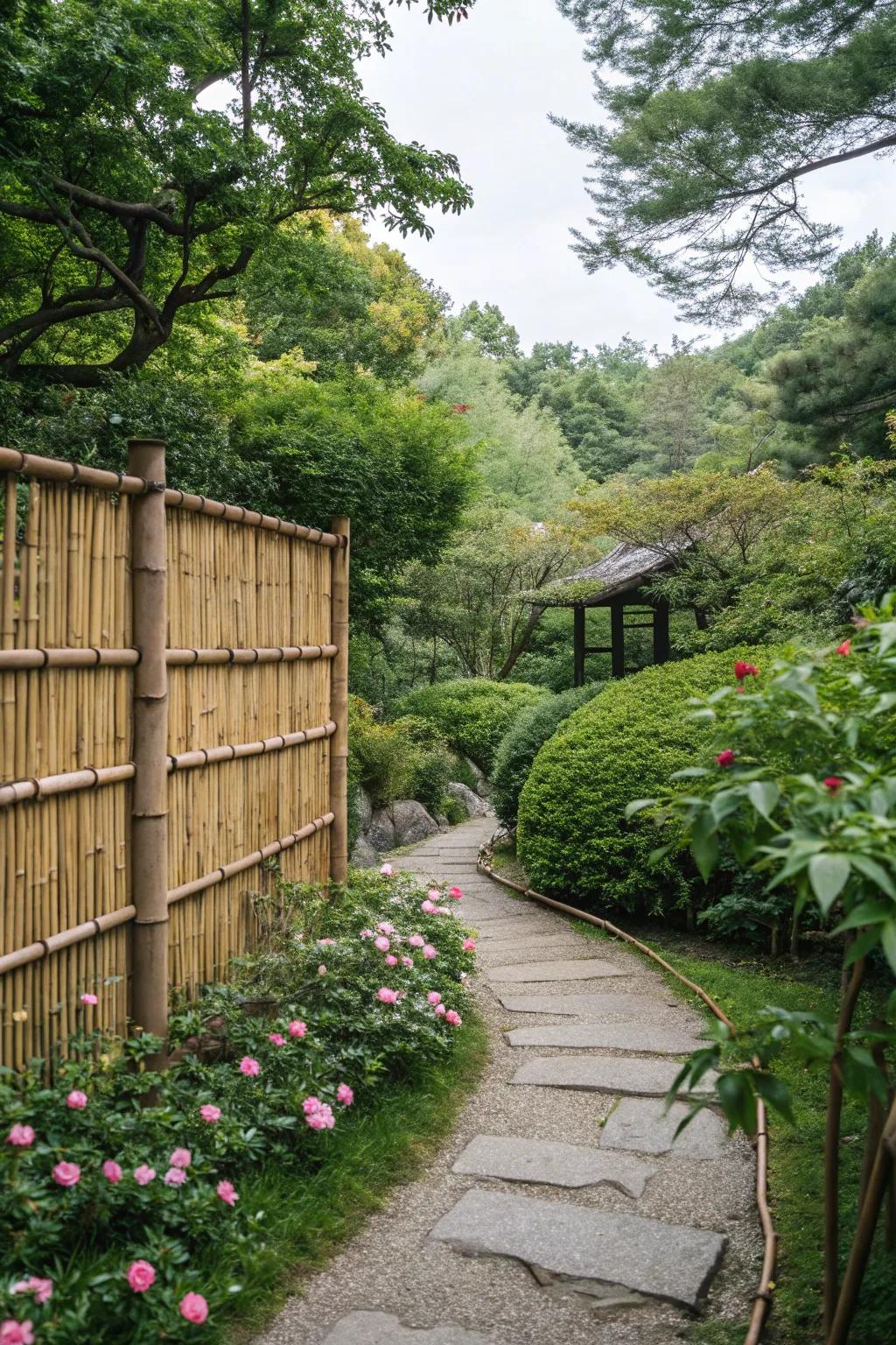 Bamboo fences offer a calming, exotic touch.