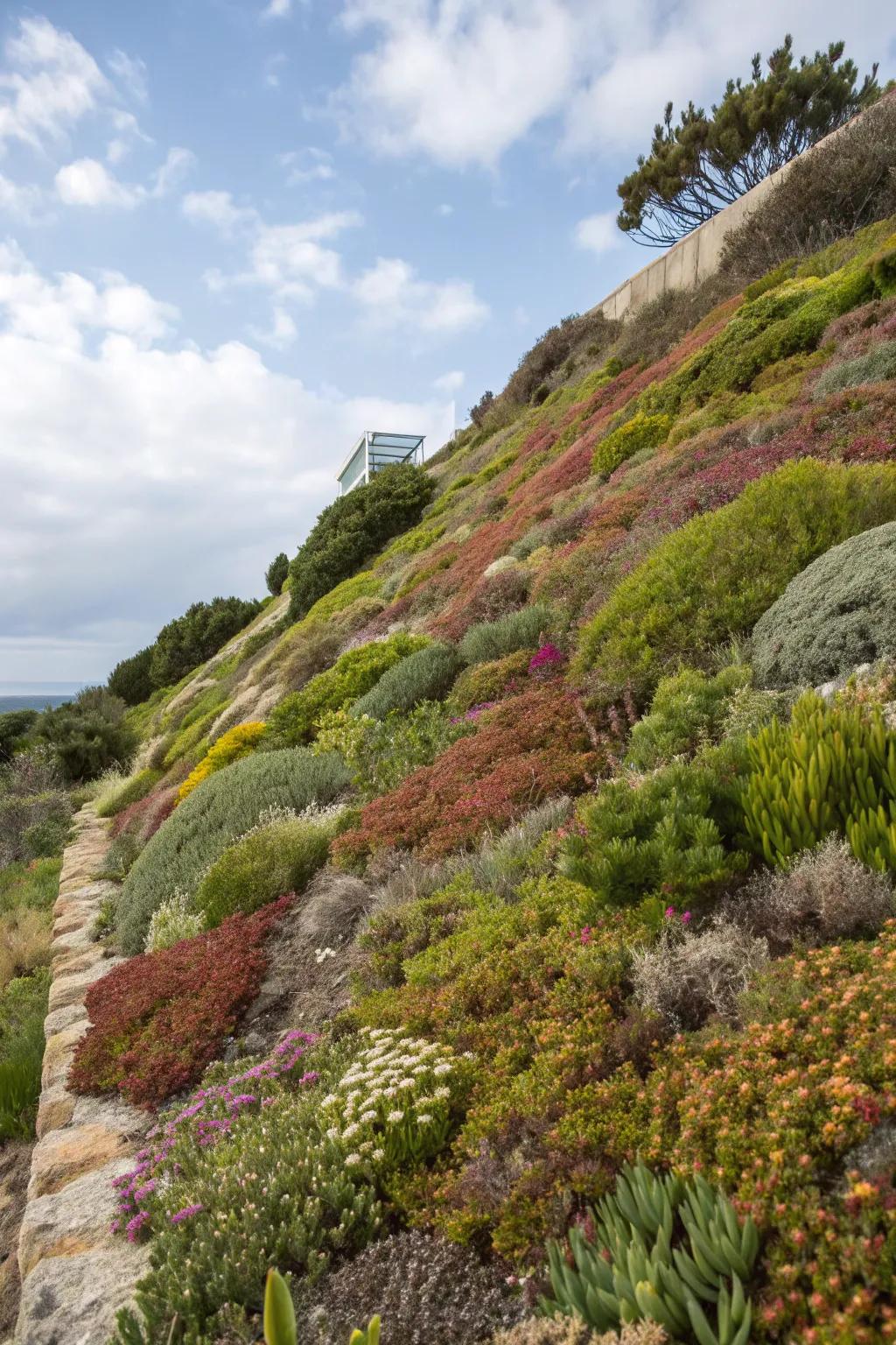 A diverse plant selection ensures a thriving, low-maintenance garden.