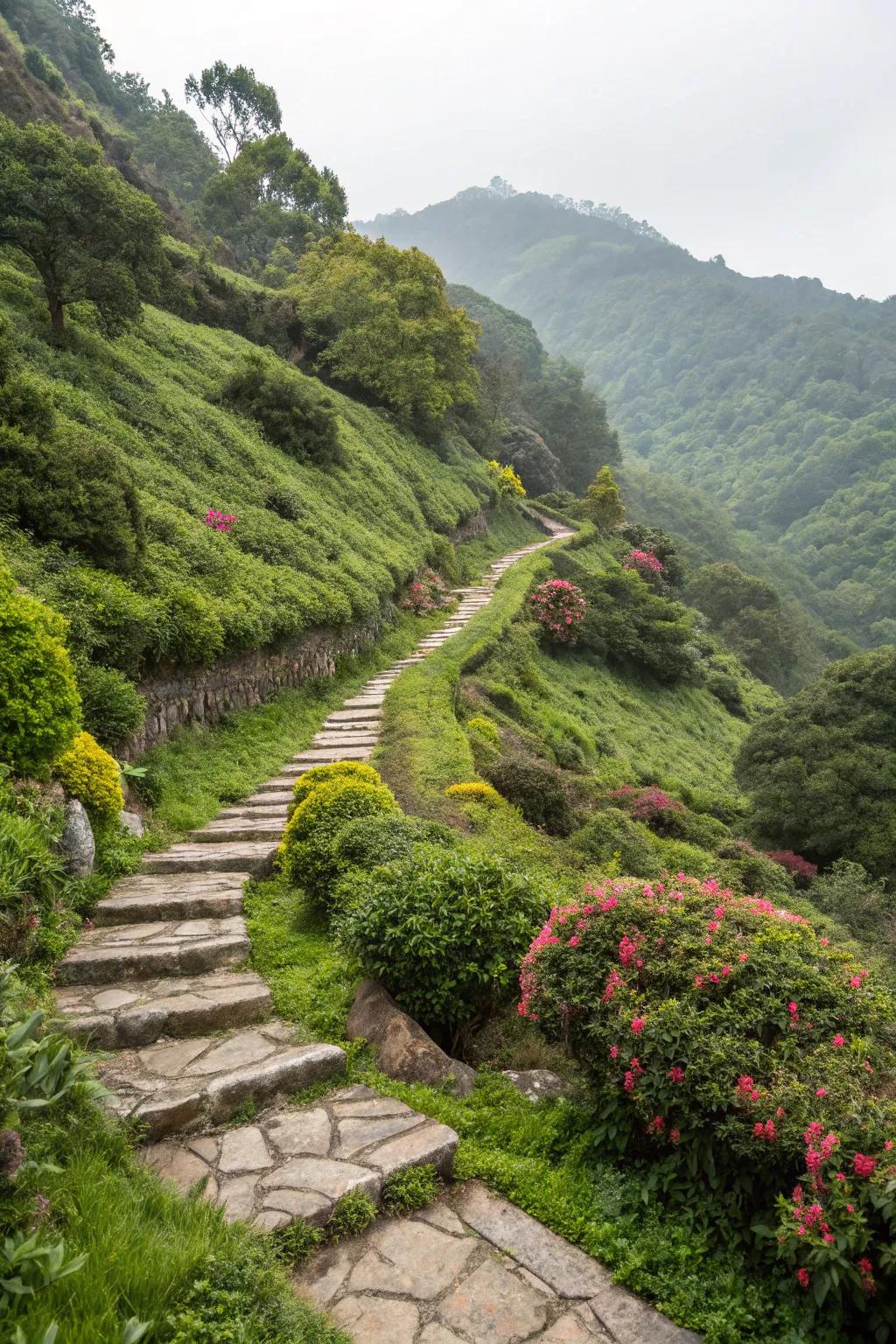 Natural stone paths offer organic beauty and connectivity.