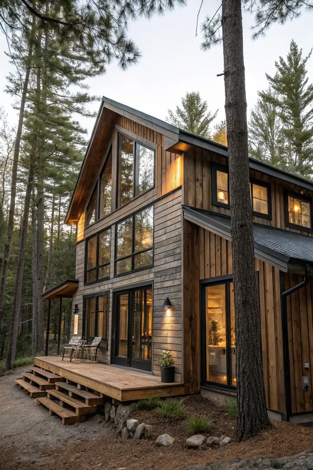 Mixing rustic and modern elements creates a unique cabin style.