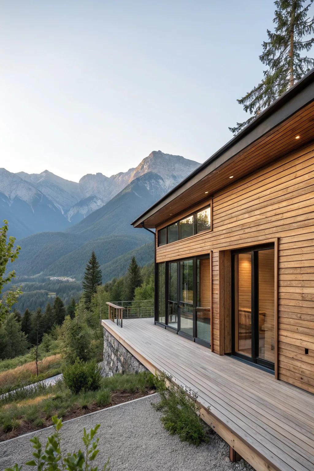 Sleek wood paneling offers a modern take on rustic elegance.