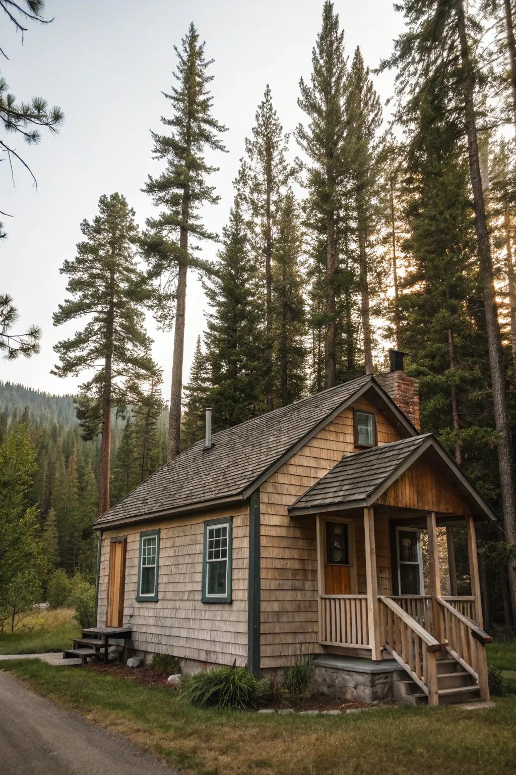 Shiplap siding exudes a cozy, vintage cabin charm.