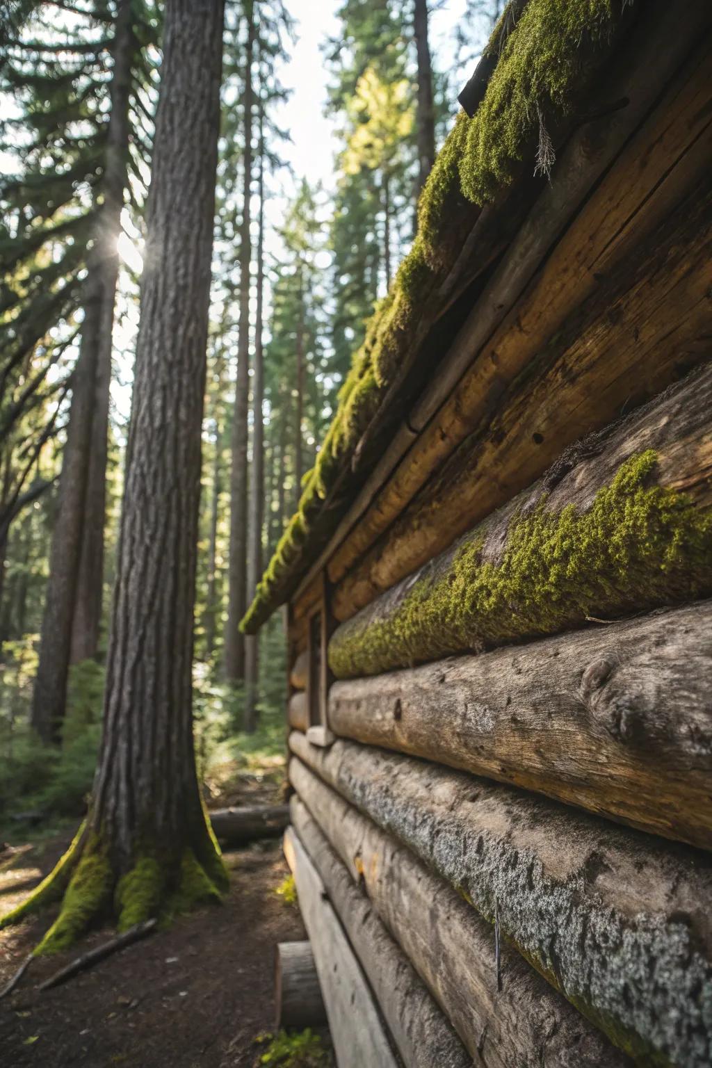 Classic log siding creates a timeless and cozy cabin feel.