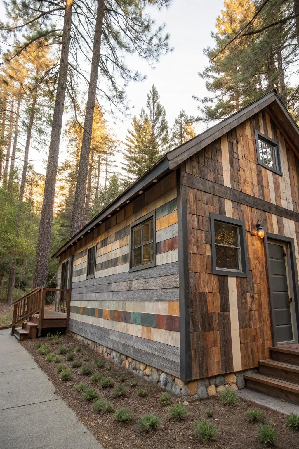 Patterned siding adds a playful and unique touch to cabins.