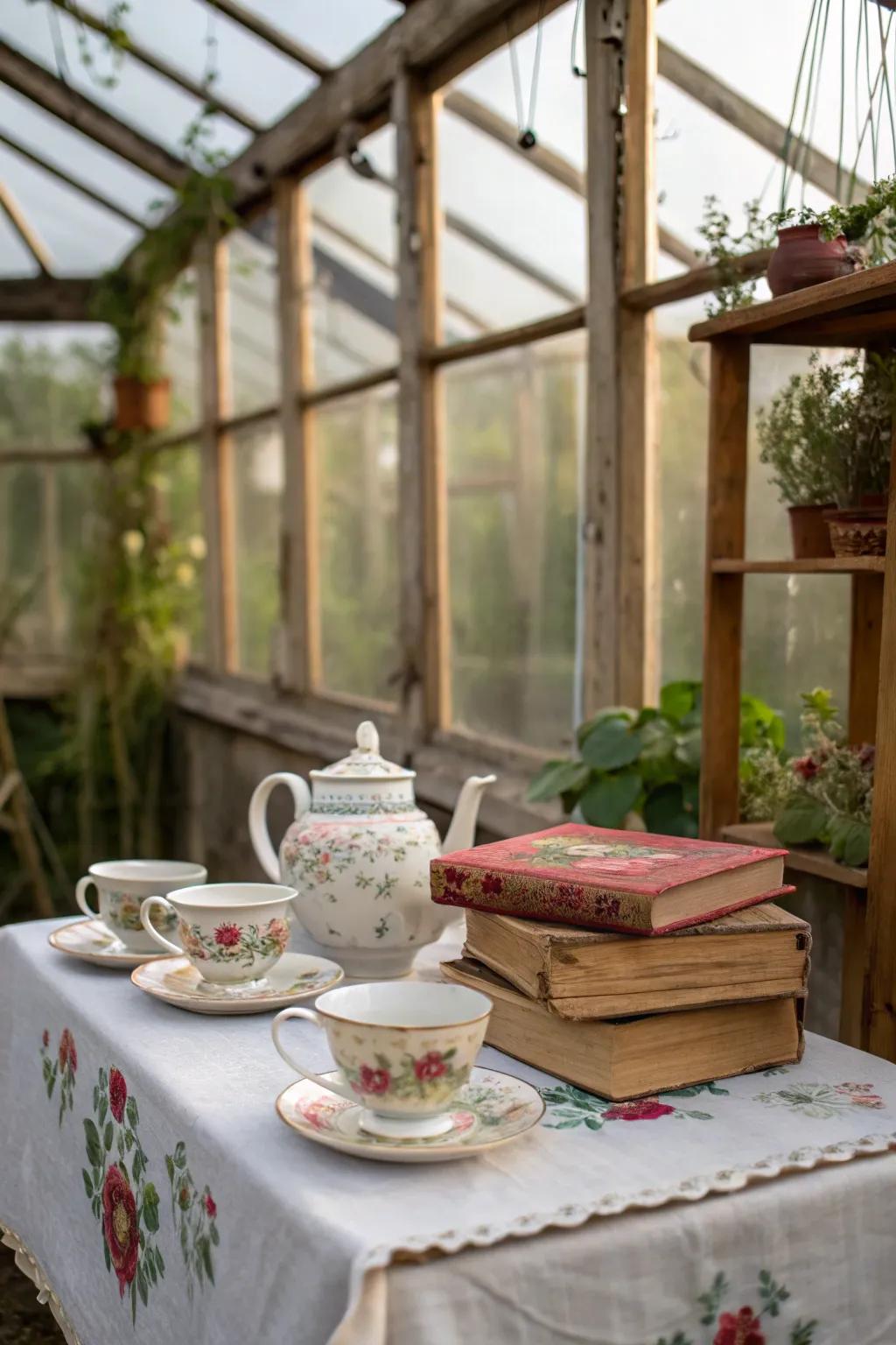 Vintage tables bring history and character to the greenhouse