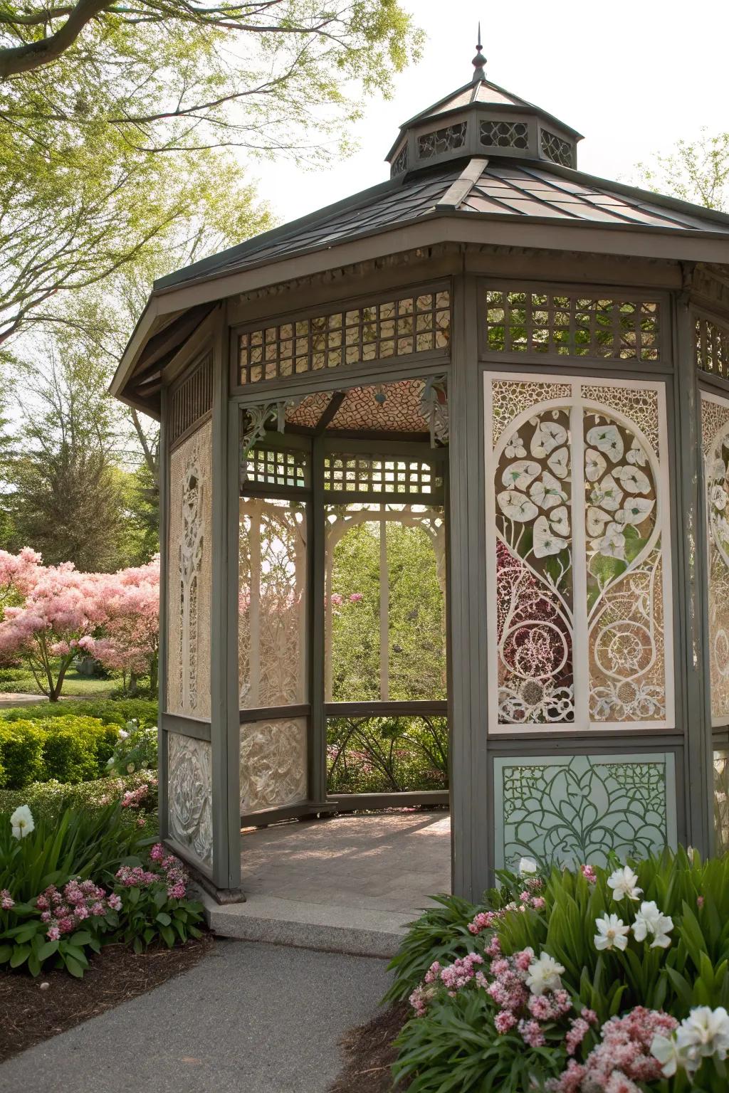 Combine art and function with artistic shade panels.