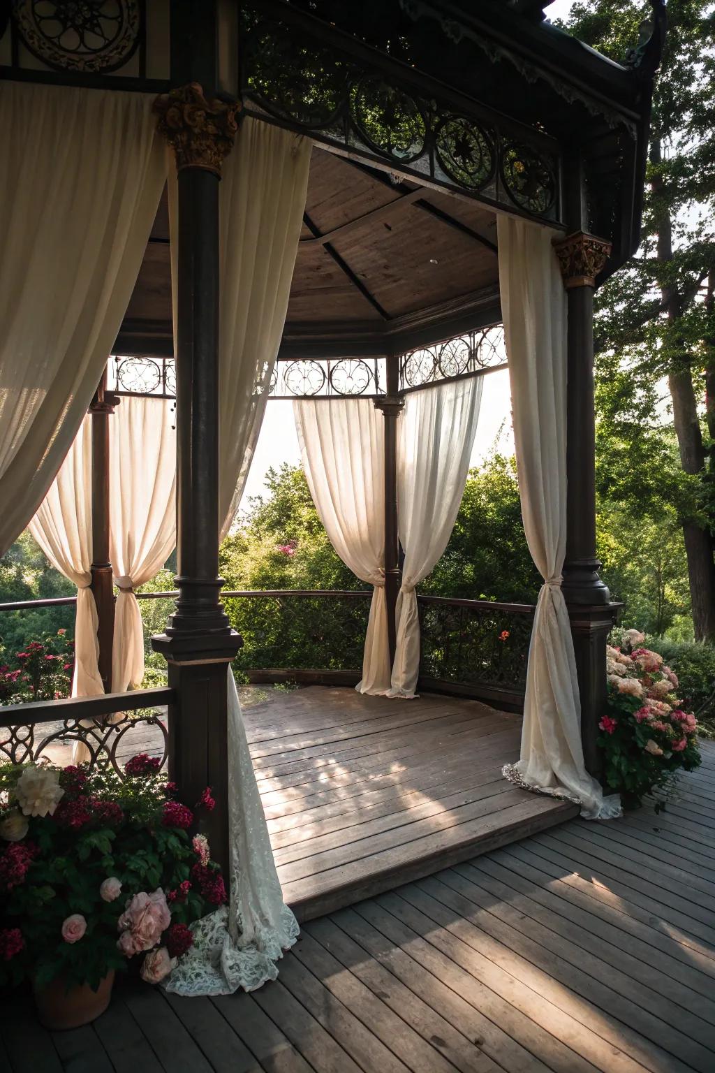 Enjoy privacy with outdoor curtains.
