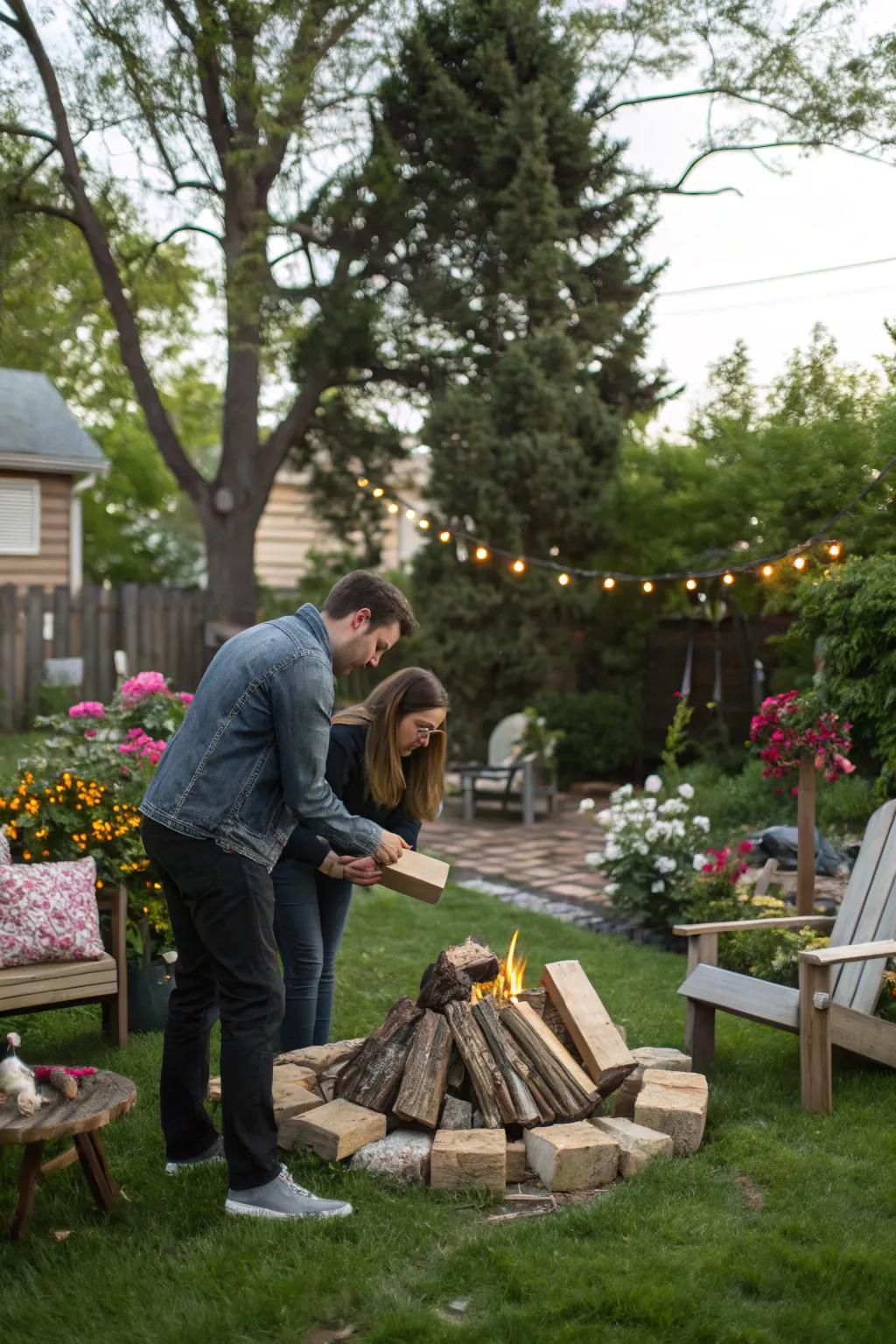 Building a bonfire together is a perfect start to a cozy date night.