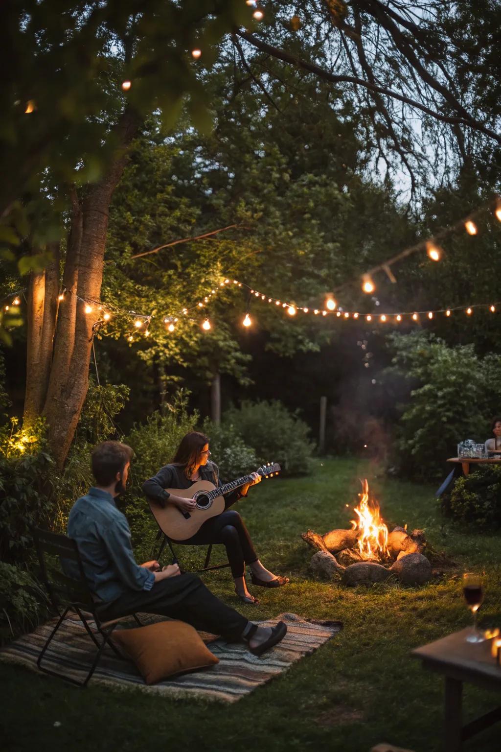 A guitar brings music and warmth to your bonfire gathering.