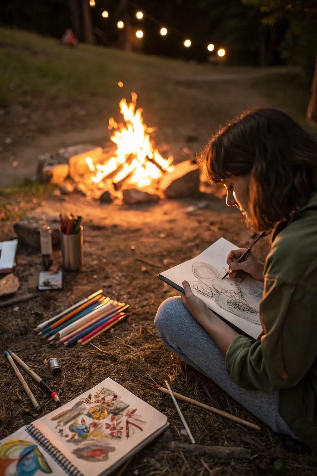 Sketching the fire can be a creative memento of your night.