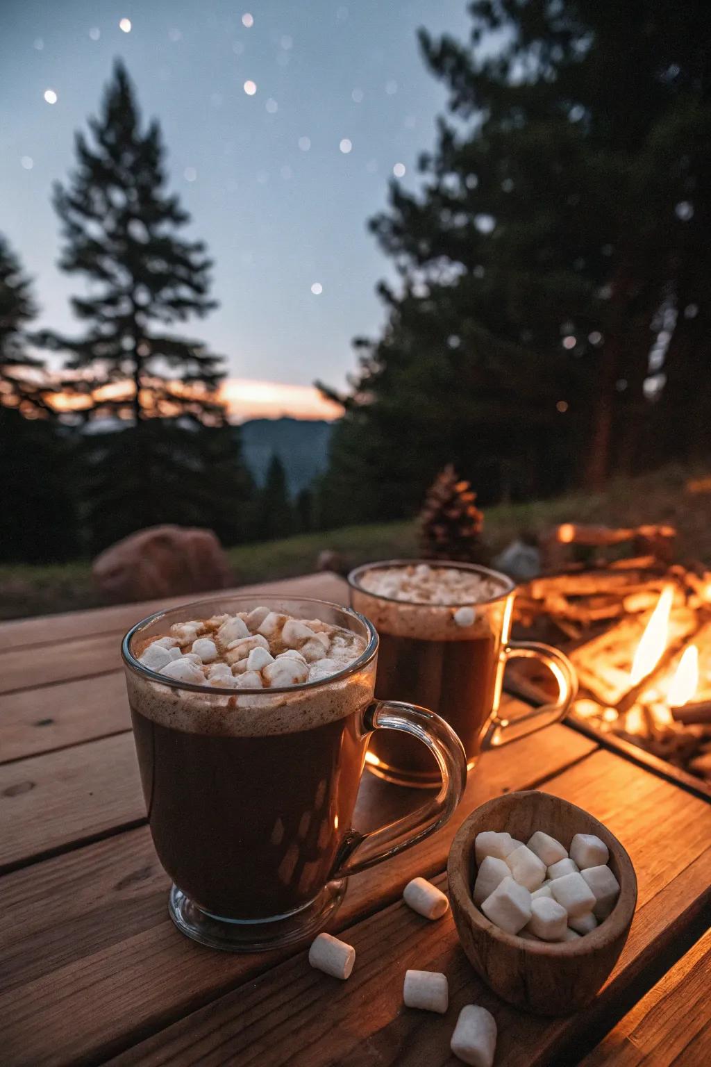 Hot cocoa is a comforting companion on a chilly bonfire night.