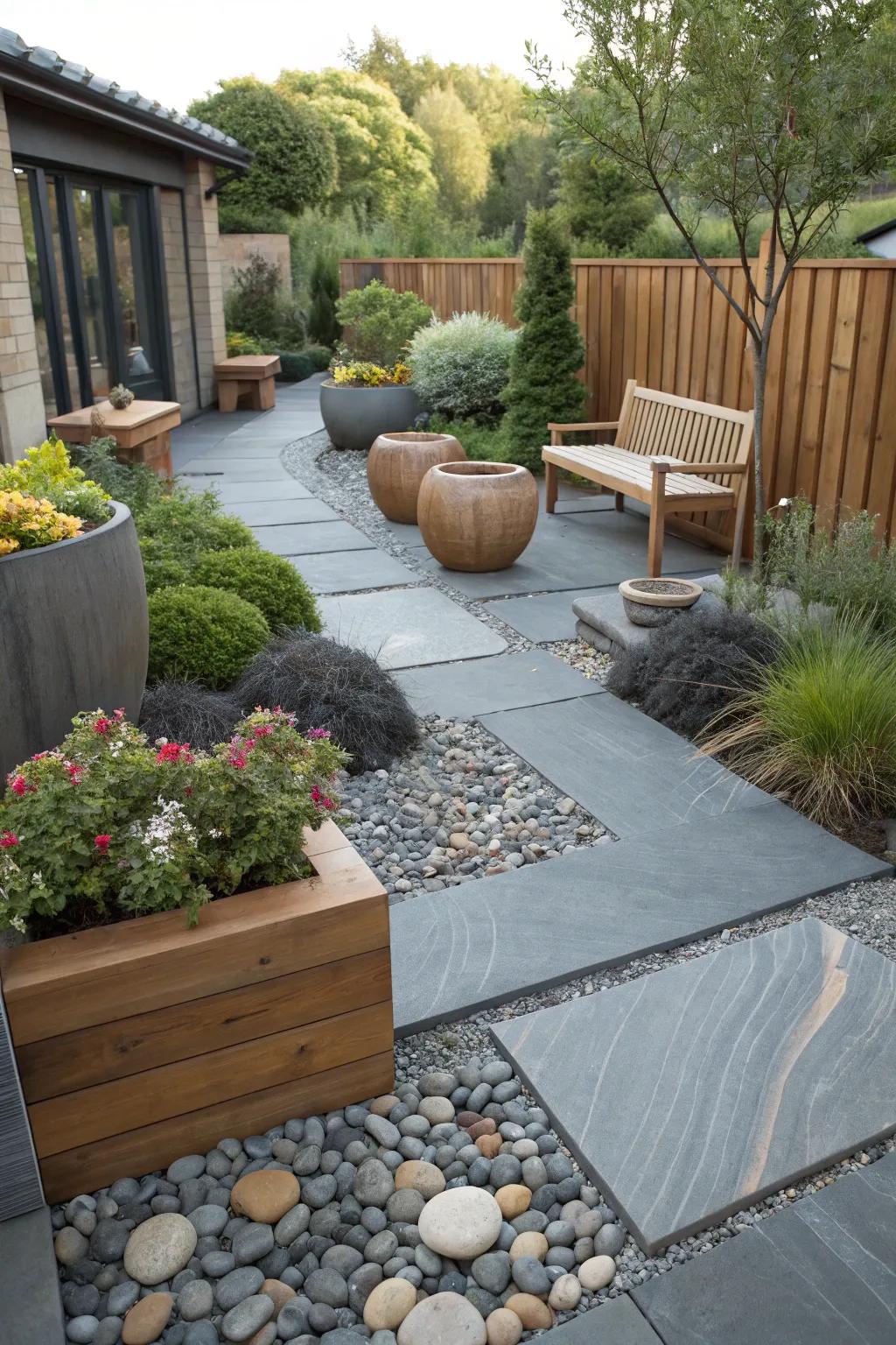 Slate rocks bridge modern and rustic styles beautifully.