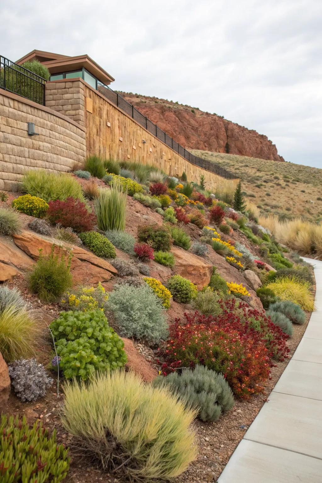 Vertical gardens maximize space and add lush greenery to xeriscaping.