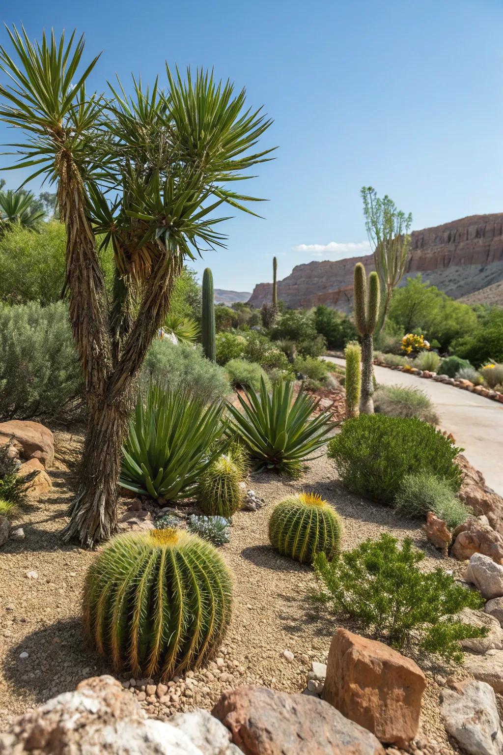 Cacti and yucca add an exotic flair to a Utah xeriscape garden.