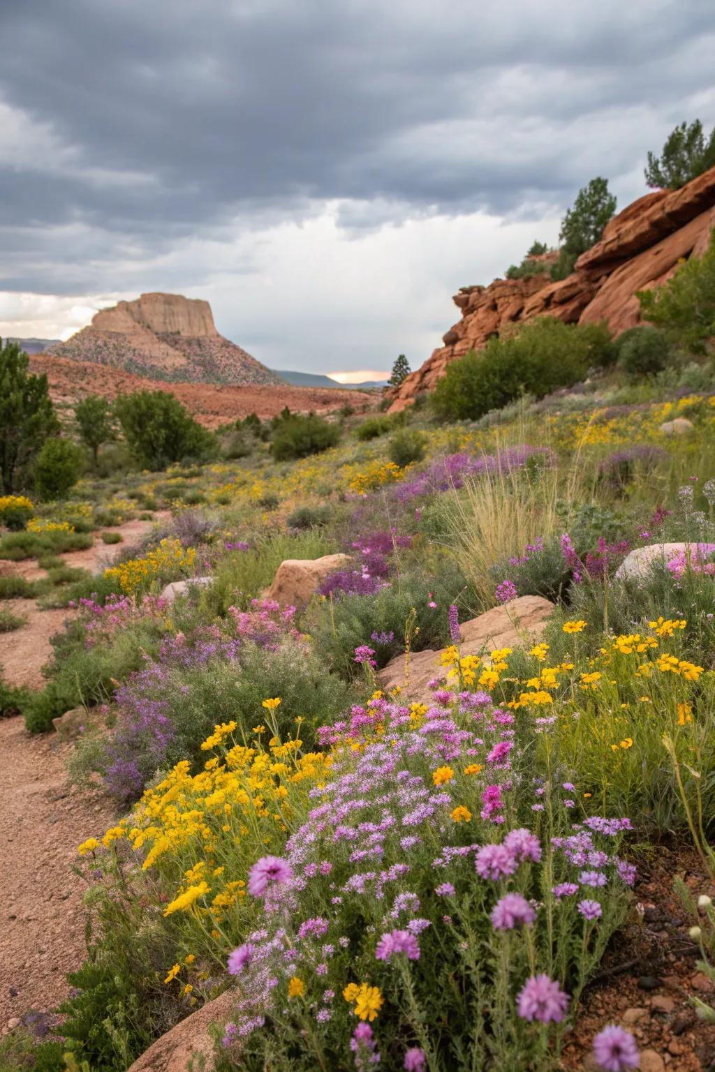 Wildflowers add color and attract wildlife to a xeriscape garden.