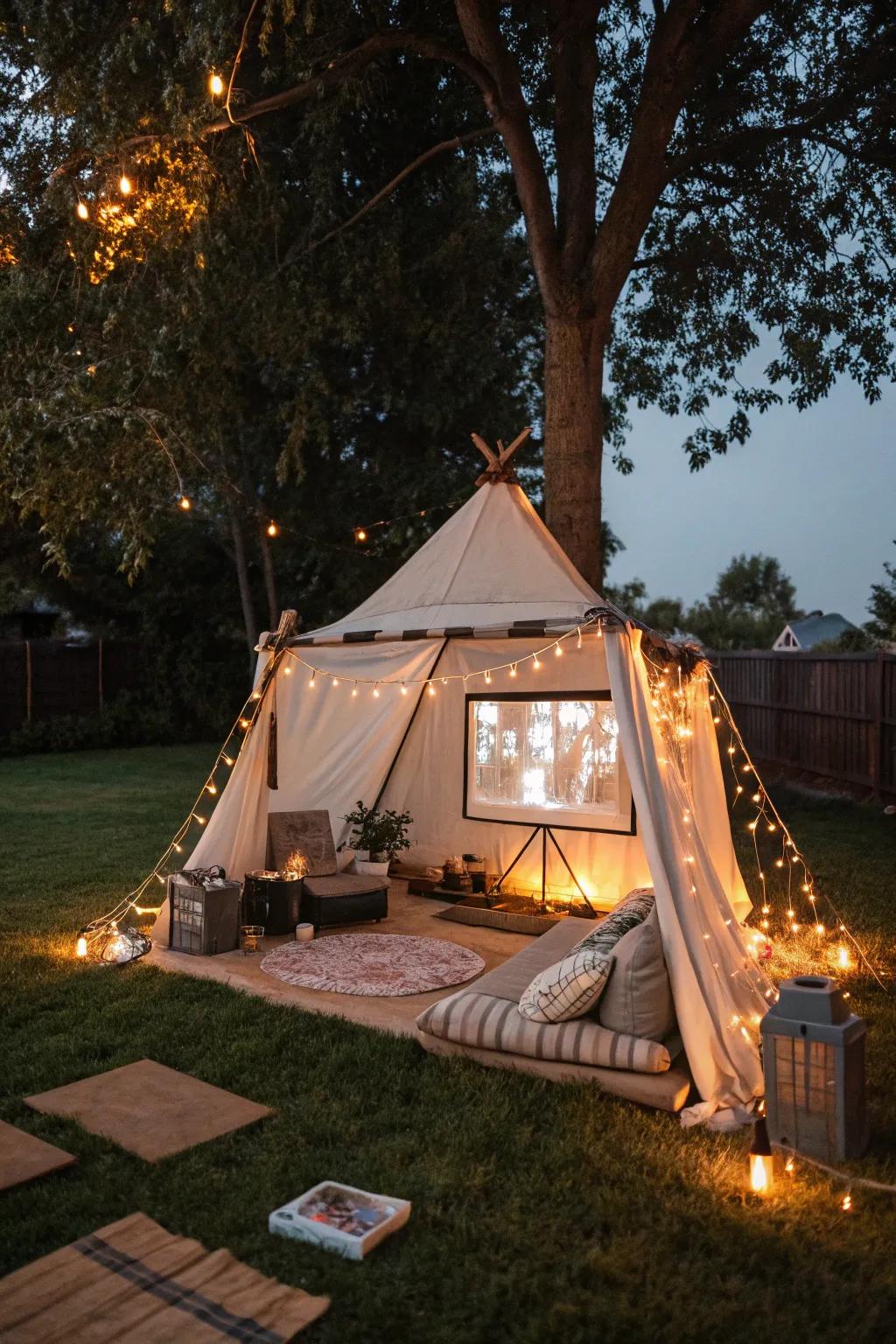 A snug and private cinema experience outdoors.