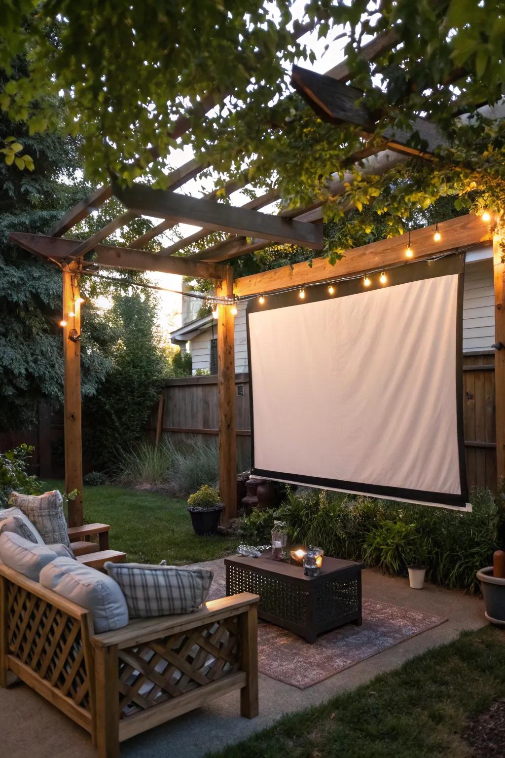 A pergola makes the perfect frame for an outdoor screen.