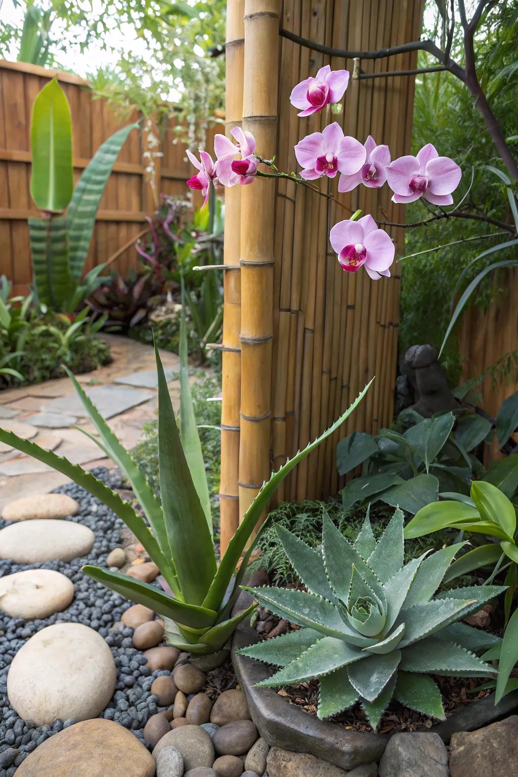 Aloe vera enhances this Feng Shui-inspired garden retreat