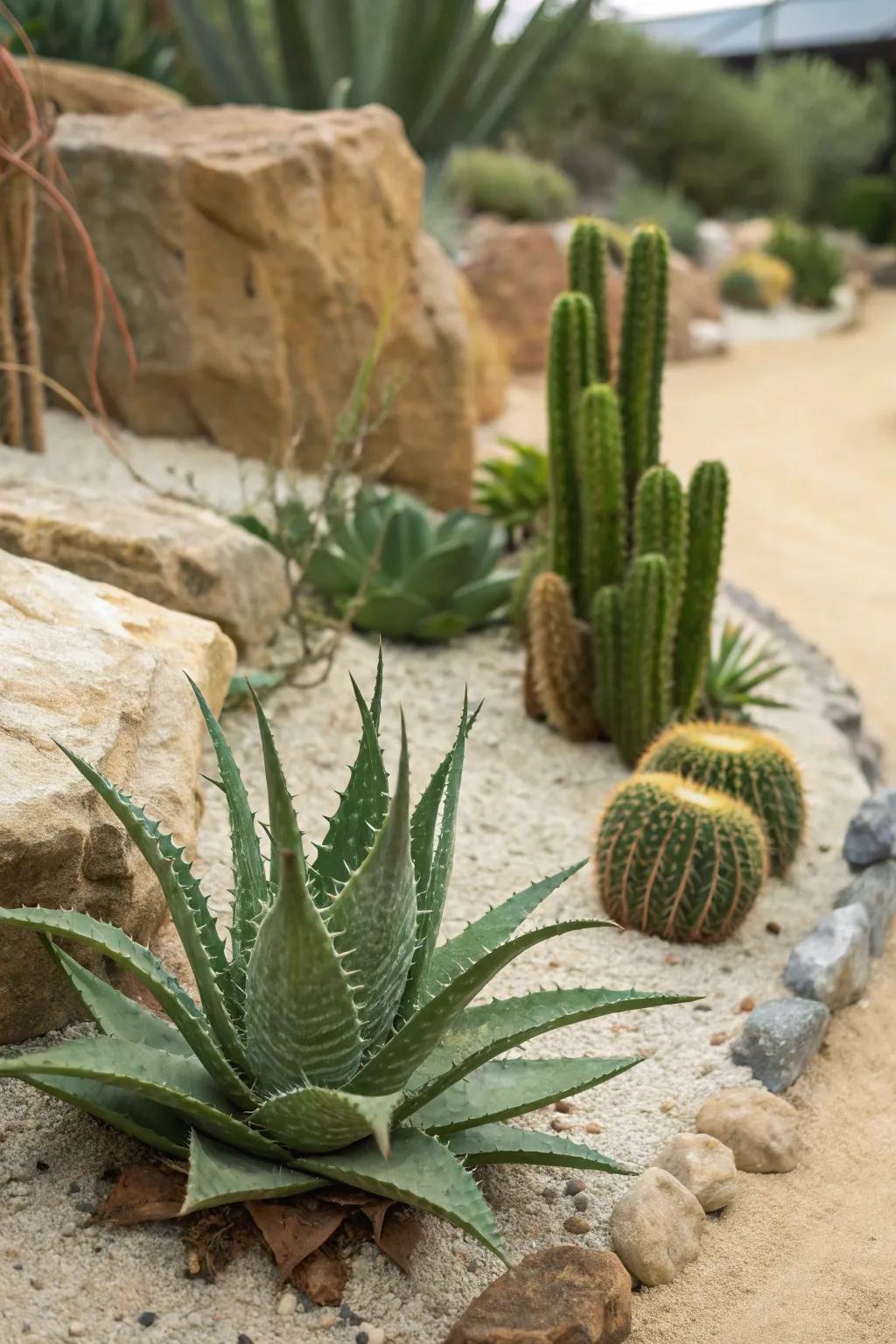 Aloe vera and cacti form a low-maintenance mini desertscape