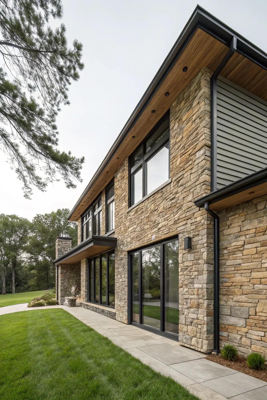 Natural stone adds elegance and texture.