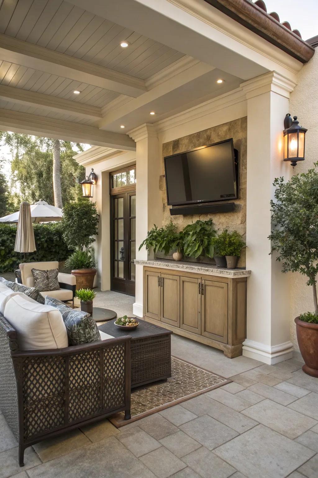 A TV lift keeps your patio sleek and clutter-free.
