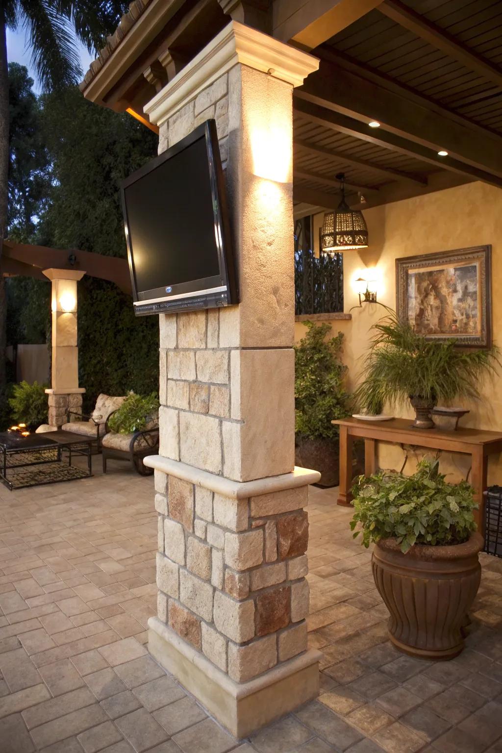 Integrating your TV into columns creates a seamless patio look.