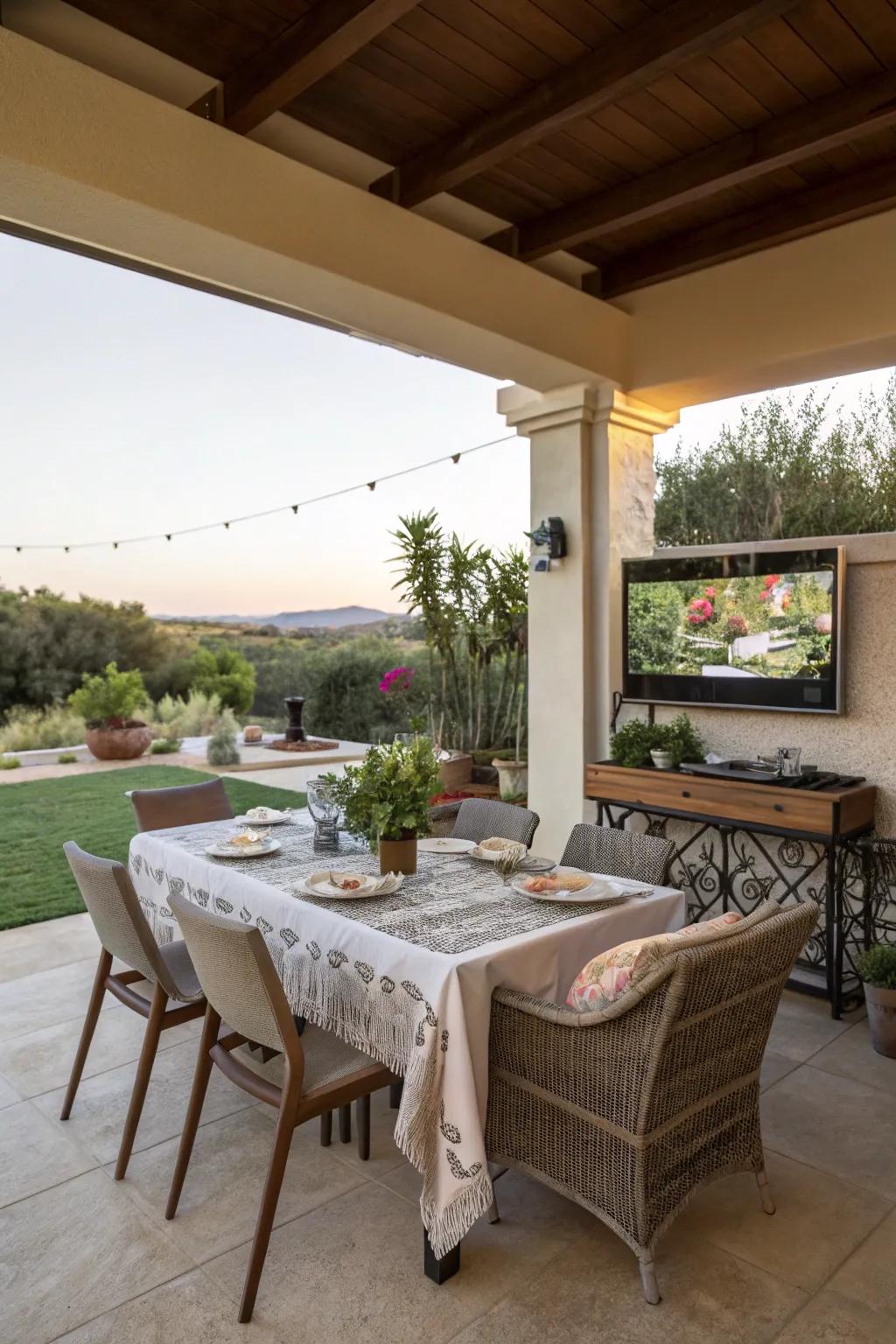 Enjoy dining and entertainment in one stylish setup.