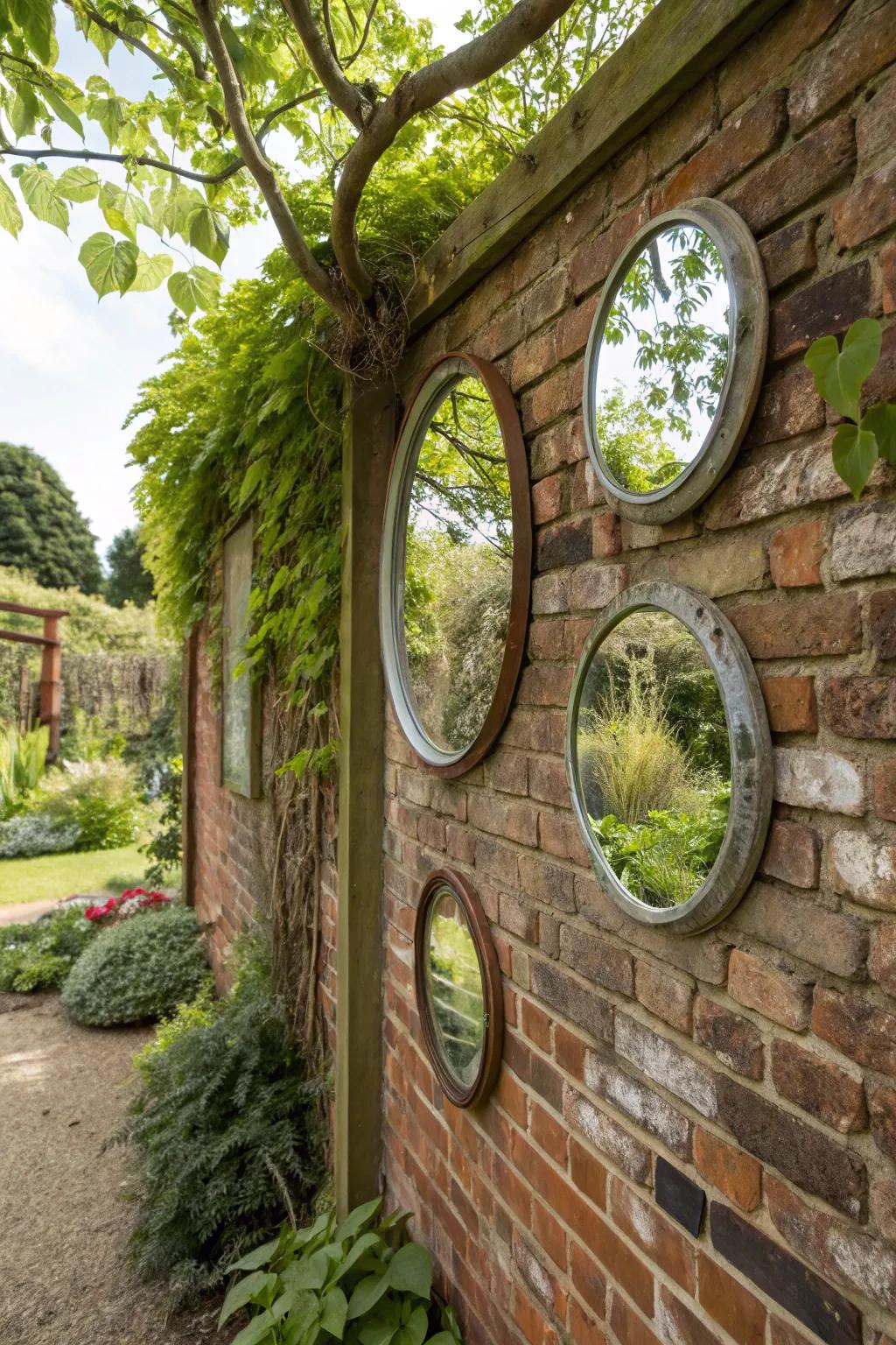 Mirrors add depth and a touch of magic to your outdoor wall.