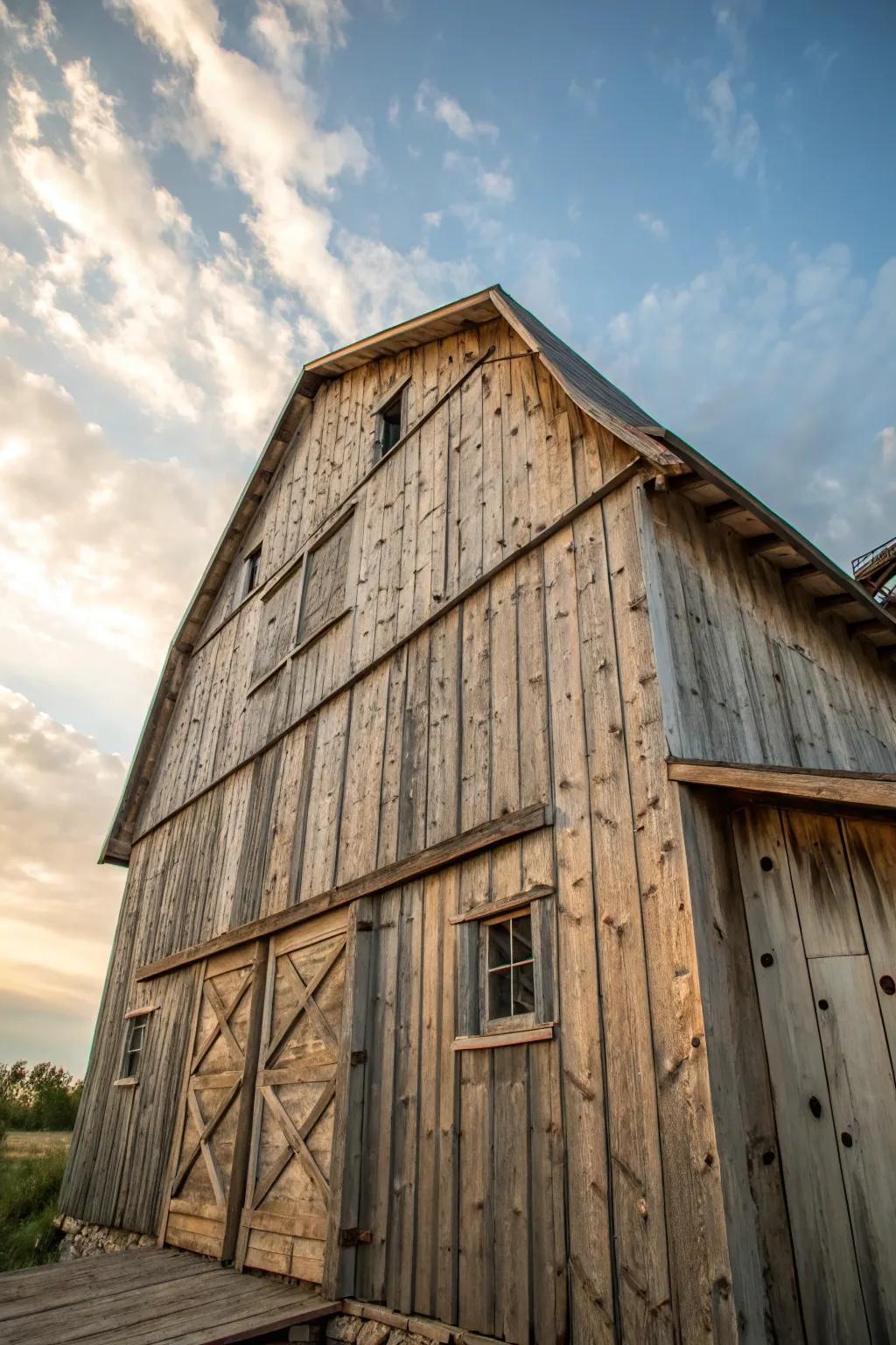 A barn built with character-rich reclaimed wood.